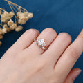 Marquise cut Moissanite Engagement ring +Moss agate Wedding Bridal set