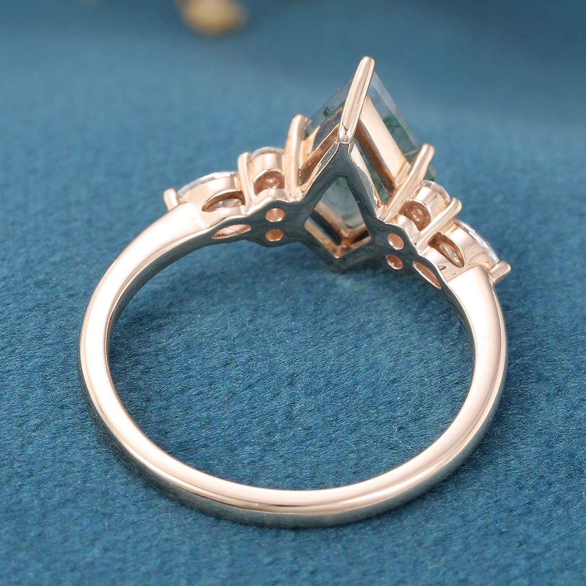 Kite Cut Natural Green Moss Agate Cluster Engagement Ring