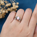 Oval cut Lab Pink Opal + Moss agate Rose Gold Wedding Bridal Set