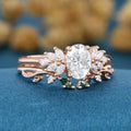 Oval cut 1.0 Carat Lab-Grown Diamond+Moss agate Wedding Bridal set