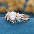 Oval cut 1.0 Carat Lab-Grown Diamond+Moss agate Wedding Bridal set