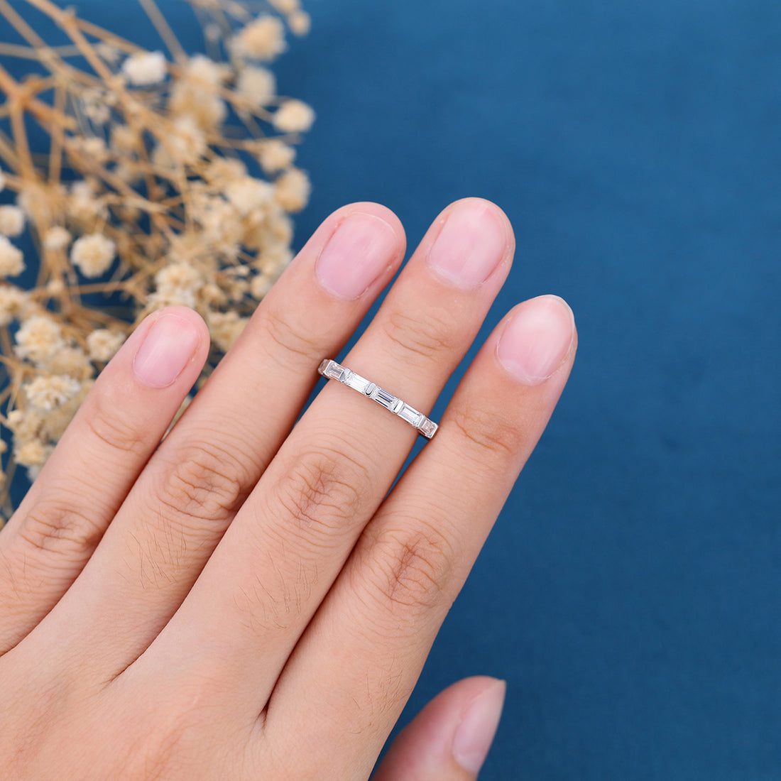 Baguette Cut Moissanite | Diamond Full Eternity Gold Wedding Band