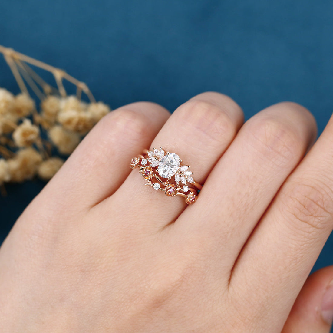 Oval cut 1.0 Carat Lab-Grown Diamond Wedding Bridal set