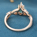Kite Cut Natural Green Moss Agate Cluster Engagement Ring