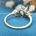 Oval Cut Natural Green Moss Agate Cluster Engagement Ring