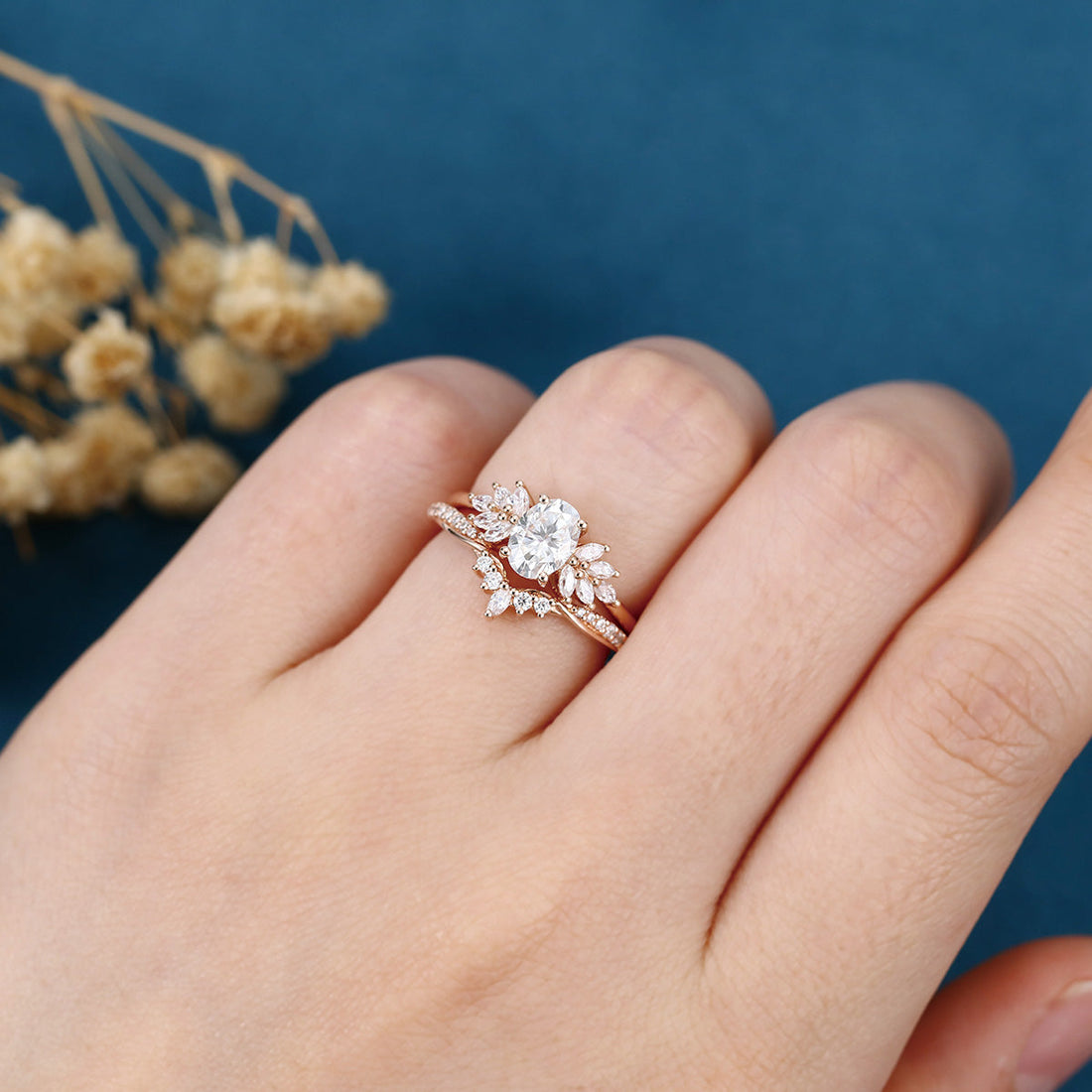 Oval cut 1.0 Carat Lab-Grown Diamond Wedding Bridal set