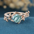 Nature Inspired Round cut Moissanite Leaf Gold Engagement Ring