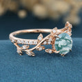 Nature Inspired Round cut Moissanite Leaf Gold Engagement Ring