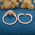 Oval cut Moissanite Engagement ring +Moss agate Wedding Bridal set