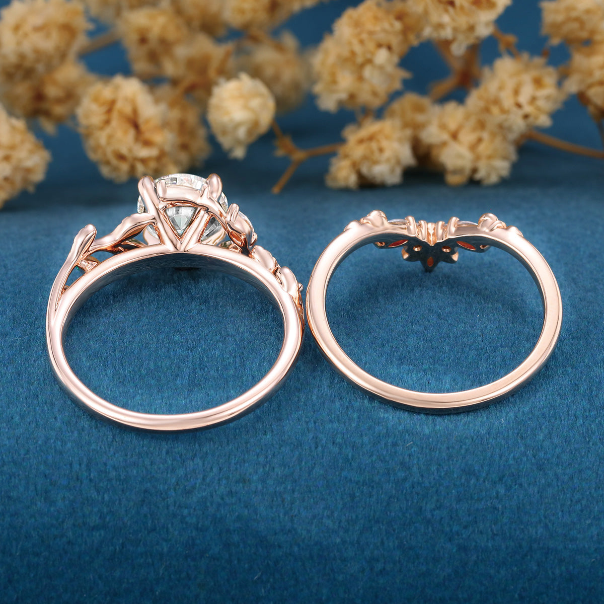 Pear Moissanite Engagement ring + Pink Sapphire | Lab Emerald Curved Wedding bridal set