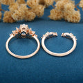 Pear cut Moissanite Engagement ring +Moss agate Wedding Bridal set