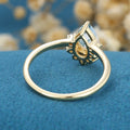 Pear Cut Natural Green Moss Agate Cluster Engagement Ring