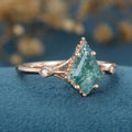 Kite Cut Natural Green Moss Agate Cluster Engagement Ring