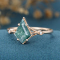 Kite Cut Natural Green Moss Agate Cluster Engagement Ring