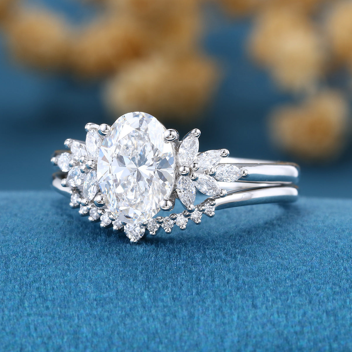 Nature Inspired 1.8Carat Oval cut Lab grown diamond Bridal Set