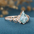 Kite Cut Natural Green Moss Agate Cluster Engagement Ring