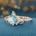 Kite Cut Natural Green Moss Agate Cluster Engagement Ring
