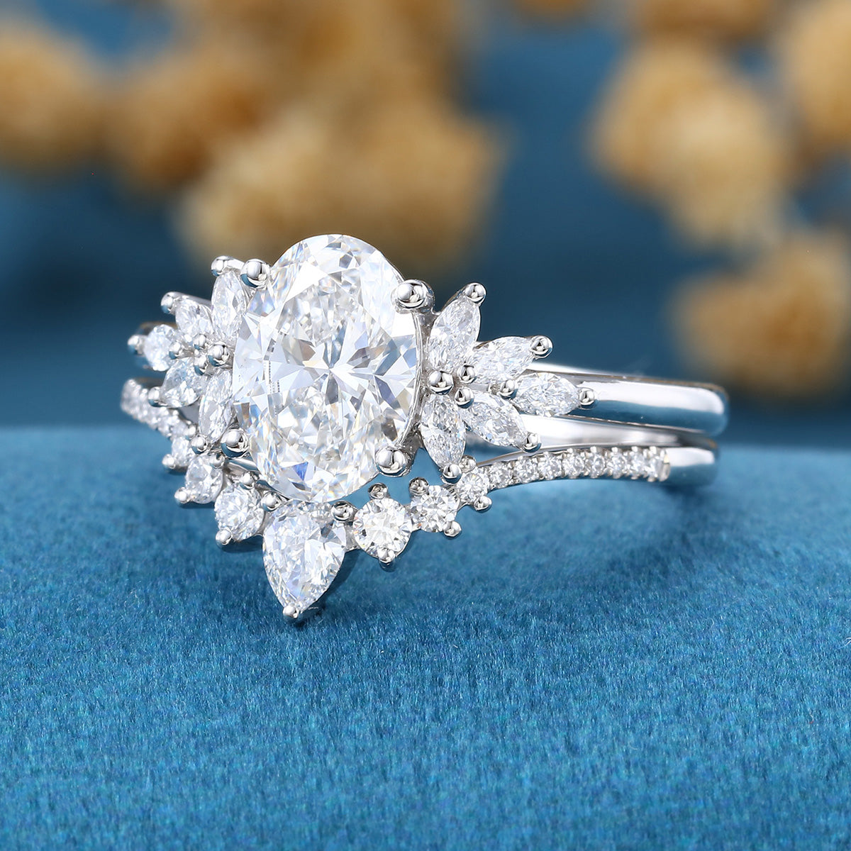 Nature Inspired 1.8Carat Oval cut Lab grown diamond Bridal Set