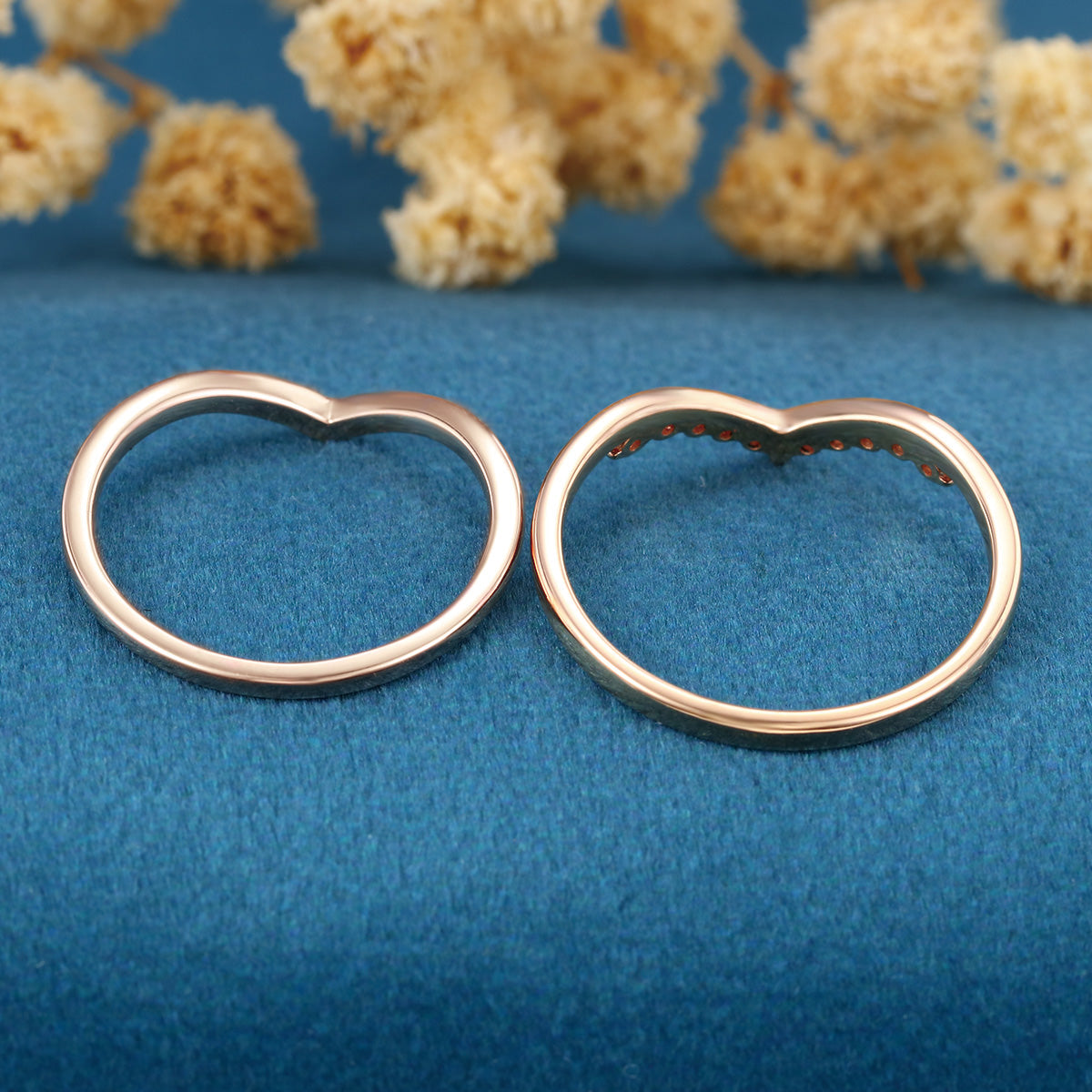 Double Diamond Curve Wedding Band Matching Engagement ring