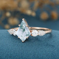 Kite Cut Natural Green Moss Agate Cluster Engagement Ring