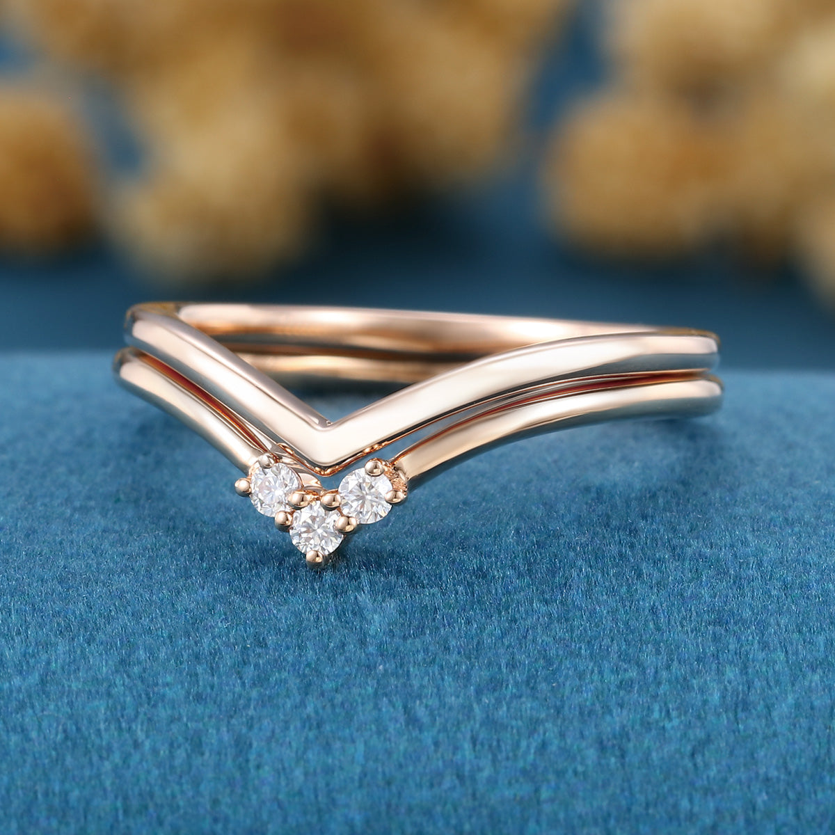 Double Diamond Curve Wedding Band Matching Engagement ring