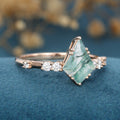 Kite Cut Natural Green Moss Agate Cluster Engagement Ring