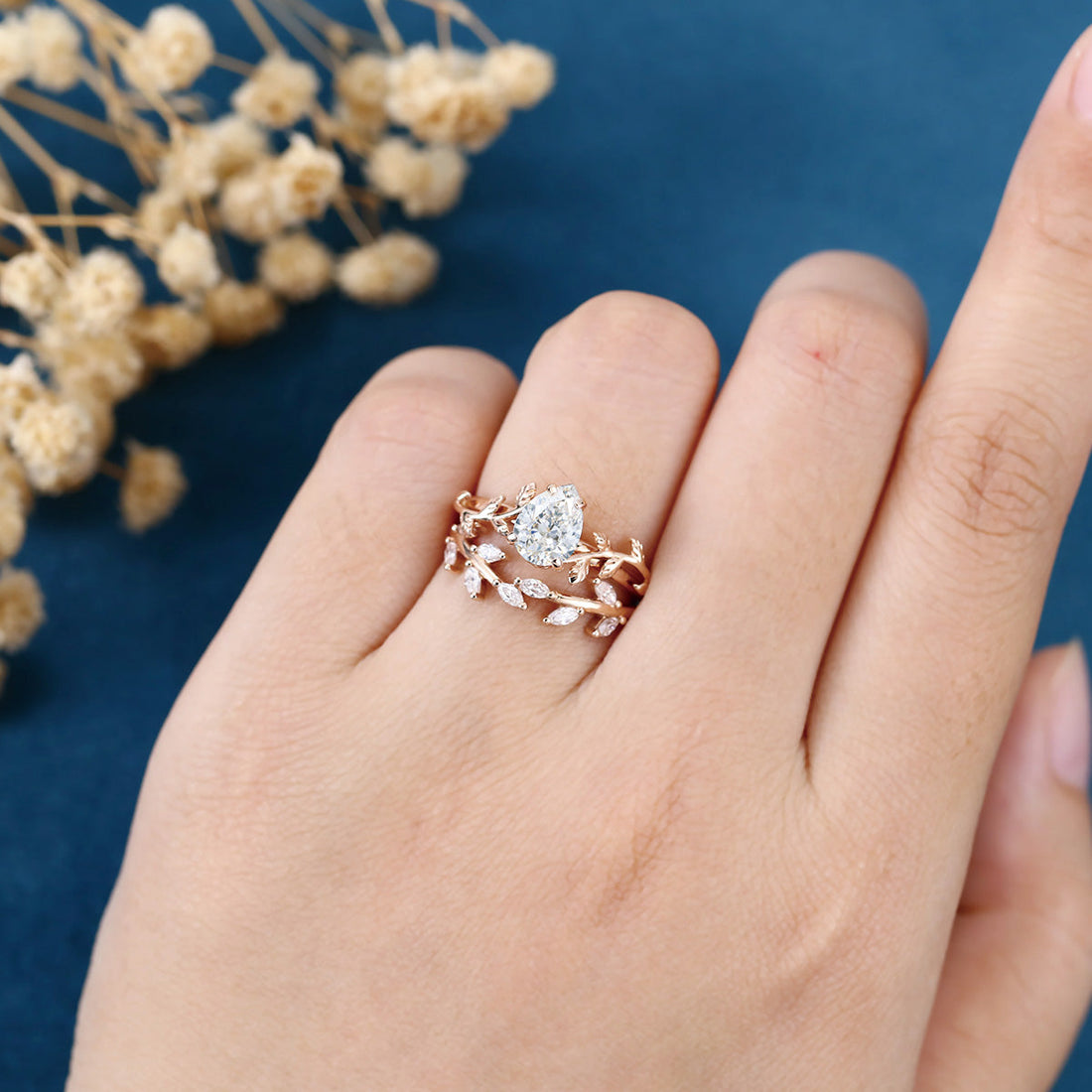 Nature Inspired Pear Cut Lab-Grown Diamond Bridal Set