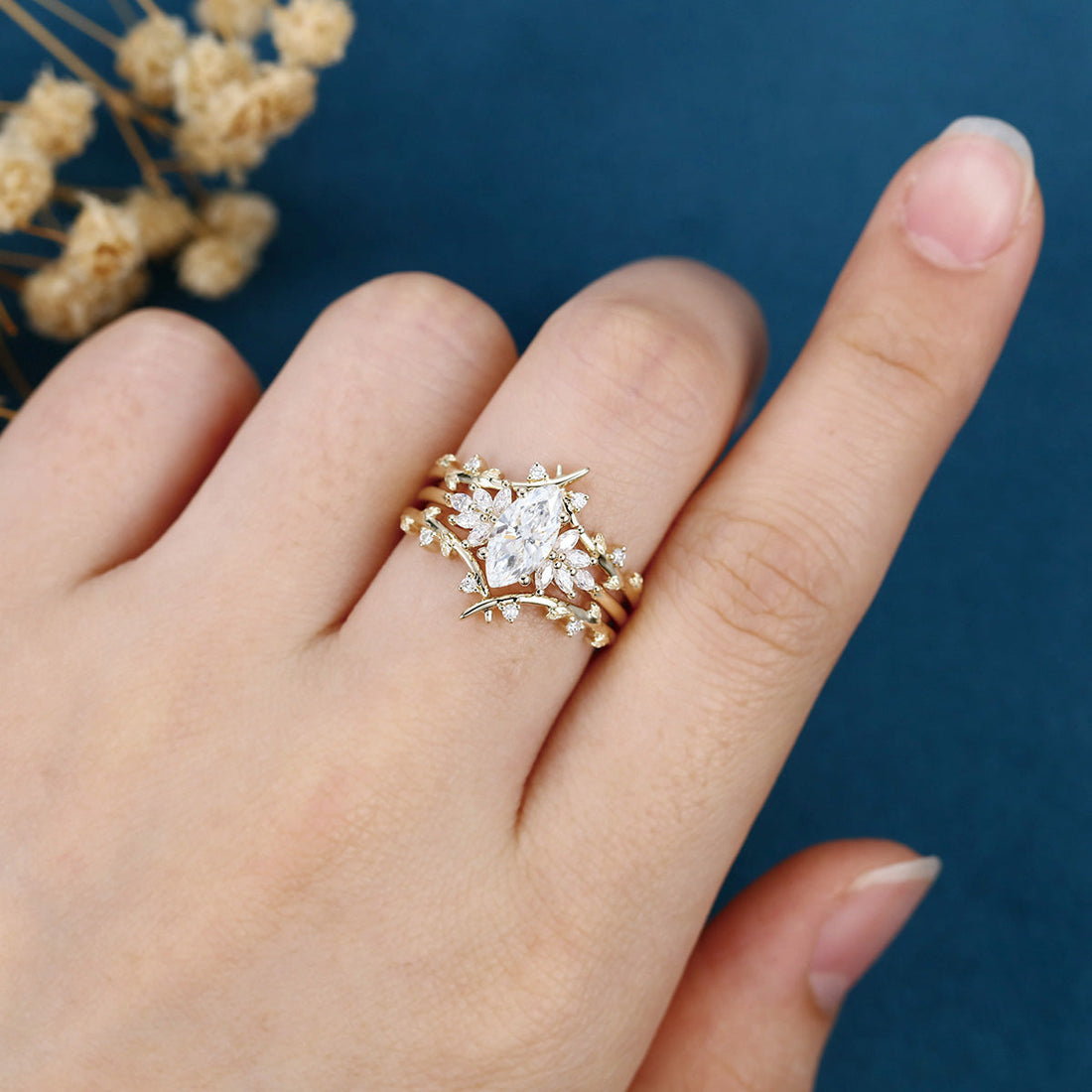1.0Carat Marquise cut Lab-Grown Diamond Cluster Wedding Bridal set