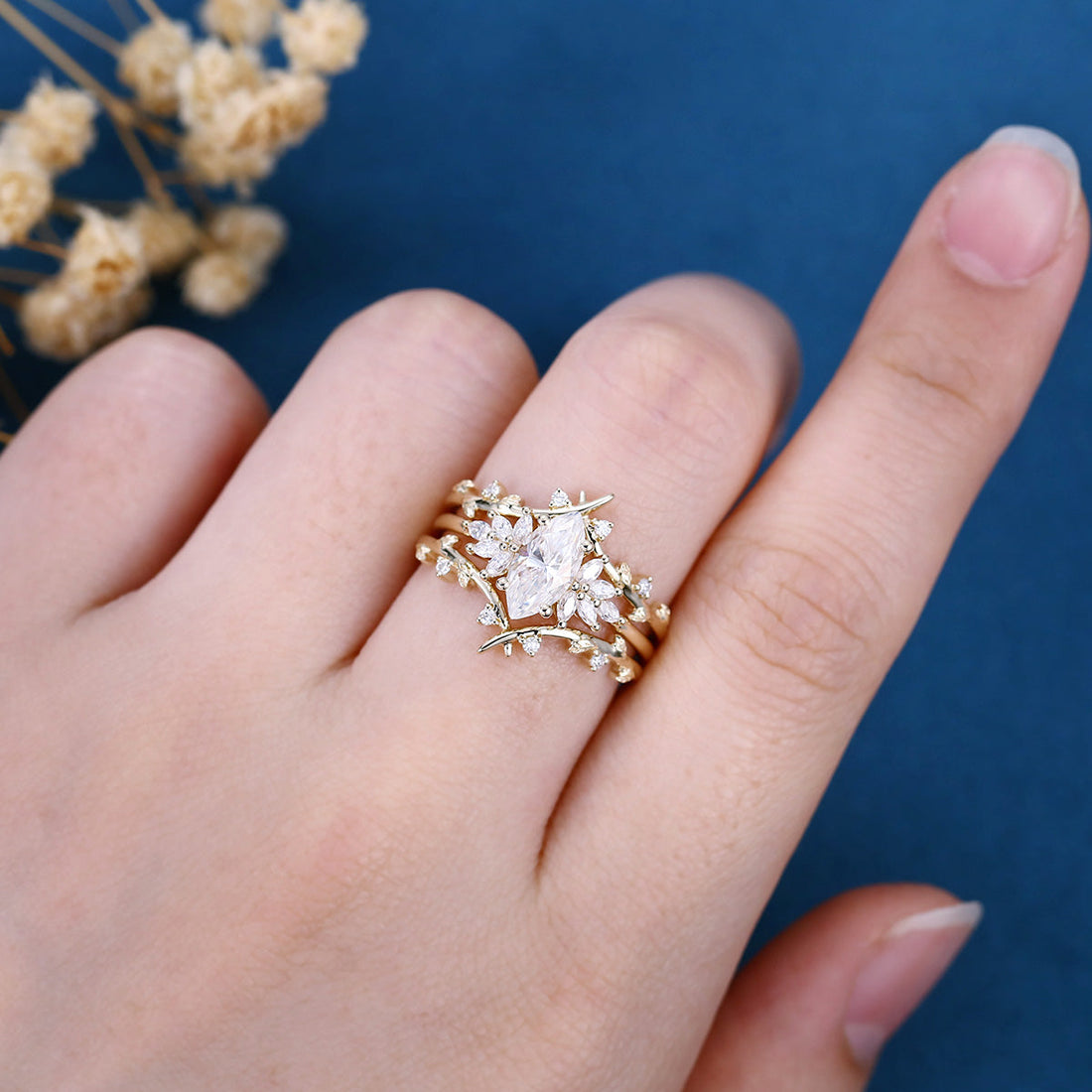 Marquise cut Moissanite Cluster Engagement Bridal Set (Copy)