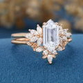 Long Hexagon cut Lab-Grown Diamond Wedding Bridal Set
