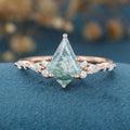 Kite Cut Natural Green Moss Agate Cluster Engagement Ring