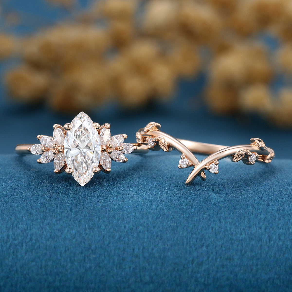 1.0 Carat Marquise cut Lab Grown Diamond Wedding bridal set