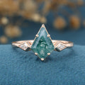 Kite Cut Natural Green Moss Agate Cluster Engagement Ring