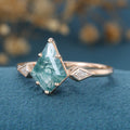 Kite Cut Natural Green Moss Agate Cluster Engagement Ring