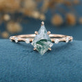 Kite Cut Natural Green Moss Agate Cluster Engagement Ring