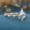 Kite Cut Natural Green Moss Agate Cluster Engagement Ring