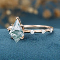 Kite Cut Natural Green Moss Agate Cluster Engagement Ring
