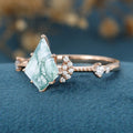 Kite Cut Natural Green Moss Agate Cluster Engagement Ring