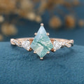Kite Cut Natural Green Moss Agate Cluster Engagement Ring