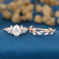 1.2Carat Pear cut Moissanite Engagement Ring Cluster Diamonds Rose Gold Wedding Bridal Set (Copy)