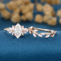 Marquise cut Lab-Grown Diamond Engagement ring Rose gold Cluster Diamond Wedding Bridal Set