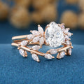 1.2Carat Pear cut Moissanite Engagement Ring Cluster Diamonds Rose Gold Wedding Bridal Set (Copy)