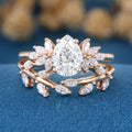 1.2Carat Pear cut Moissanite Engagement Ring Cluster Diamonds Rose Gold Wedding Bridal Set (Copy)