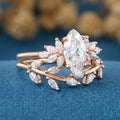 Marquise cut Lab-Grown Diamond Engagement ring Rose gold Cluster Diamond Wedding Bridal Set