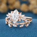 Marquise cut Lab-Grown Diamond Engagement ring Rose gold Cluster Diamond Wedding Bridal Set