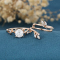 Copy of Nature Inspired Round cut Moss Agate Leaf Gold ring set