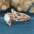 Copy of Nature Inspired Round cut Moss Agate Leaf Gold ring set