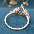 Kite Cut Natural Green Moss Agate Cluster Engagement Ring