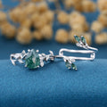 Nature Inspired 1.2Carat Pear cut Moss Agate Leaf Rose Gold Wedding Bridal Set