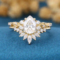 Pear Cut Moissanite Rose Gold Wedding Bridal Set